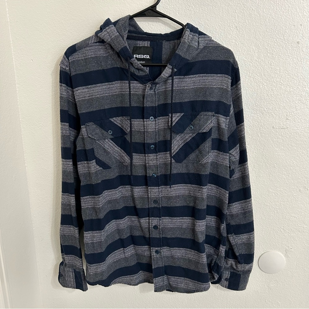 RSQ Men's Hooded Flannel Shirt Long Sleeve Button-Up Size Medium